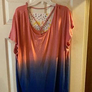 Lane Bryant LIVI Active Pink Blue Ombré Top 22/24